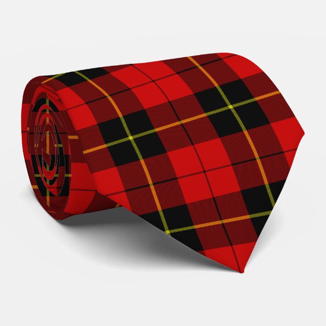 Wallace tartan red black plaid tie (Rolled)