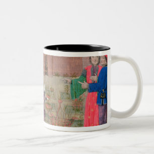 Walled garden with a woman gardening Two-Tone coffee mug