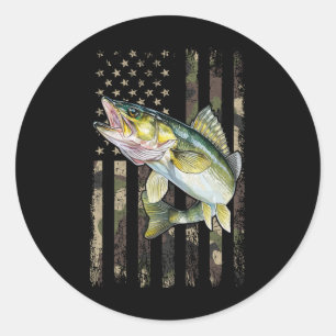 Walleye Camo American Flag  Classic Round Sticker