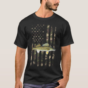 Walleye Camo American Flag Fishing Walleye T-Shirt