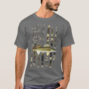 Walleye Camo American Flag fishing Walleye T-Shirt