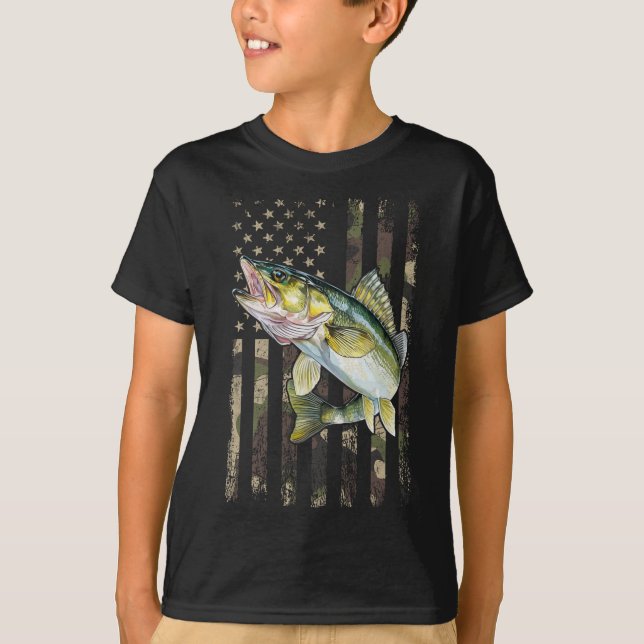 Walleye Camo American Flag  T-Shirt (Front)