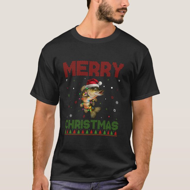 Walleye Fish Lovers Santa Hat Funny Ugly Christmas T-Shirt (Front)