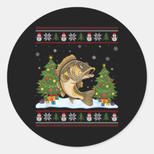 Walleye Fish Xmas Tree Light Funny Men Women Ugly Classic Round Sticker