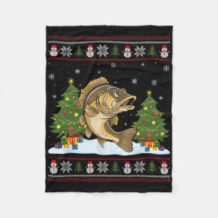 Walleye Fish Xmas Tree Light Funny Men Women Ugly Fleece Blanket