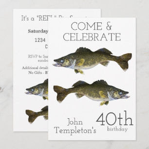 Walleye Fishing Adult Men's Birthday Sports 40th Invitation