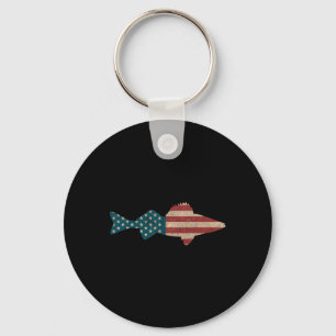 Walleye Fishing American Flag Sauger Angling Key Ring