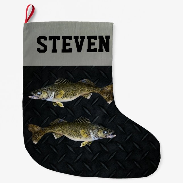 Walleye Fishing Cool Sports Men's Pickerel  Large Christmas Stocking (Front)