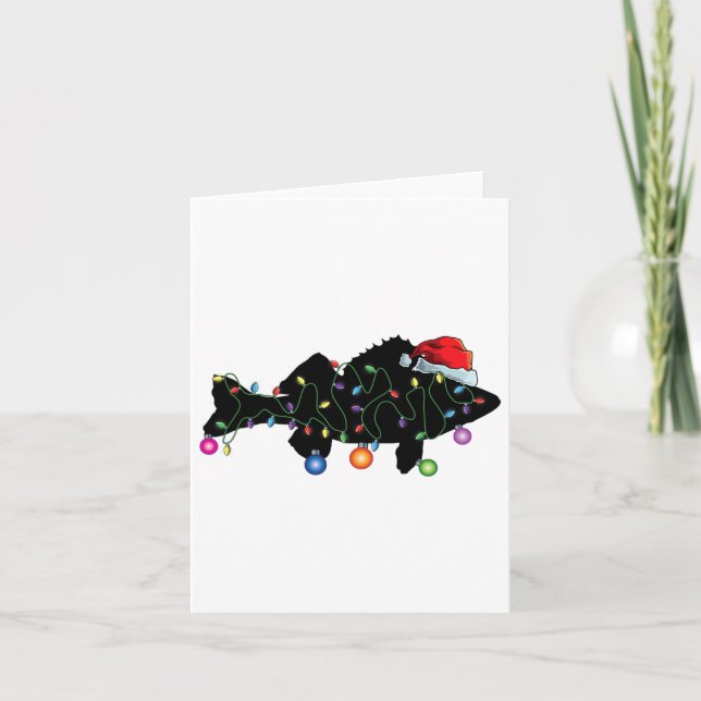 Walleye Fishing Funny Christmas Lights Fish Santa  Card (Front)
