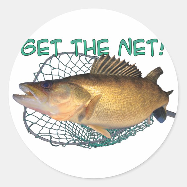 Walleye fishing net classic round sticker (Front)
