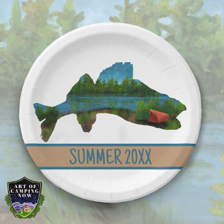 Walleye Fishing Tent Camping Lake Paper Plate
