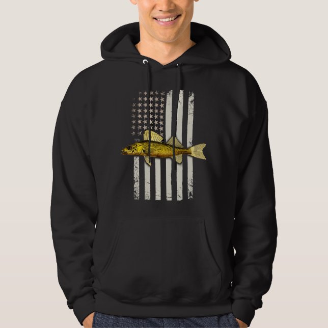 Walleye Fishing Usa American Flag Sauger Angling Hoodie (Front)