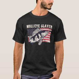Walleye slayer Outdoorman fisherman American Flag  T-Shirt