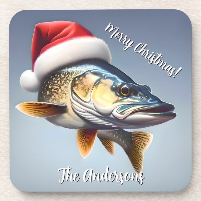  Walleye Wearing a Santa Hat Christmas Coaster (Front)