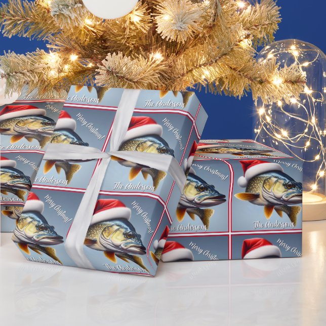  Walleye Wearing a Santa Hat Christmas Wrapping Paper (Holidays)