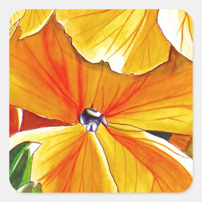 Wallflower original watercolour floral art square sticker (Front)