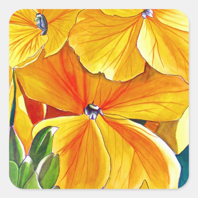 Wallflower original watercolour floral art square sticker (Front)
