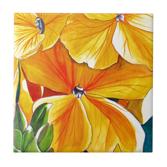 Wallflower original watercolour floral art tile (Front)