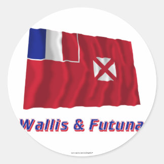 Wallis and Futuna Waving Flag with Name Classic Round Sticker