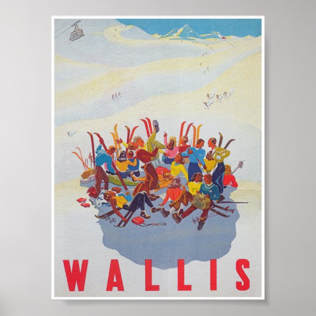 Wallis Switzerland Vintage Ski Travel Poster (Front)