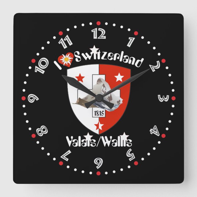 Wallis Valais Schweiz Switzerland Uhr Square Wall Clock (Front)