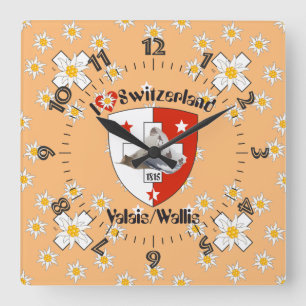 Wallis Valais Schweiz Switzerland Uhr Square Wall Clock