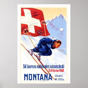 Wallis Valais Switzerland Swiss National Ski Races Poster