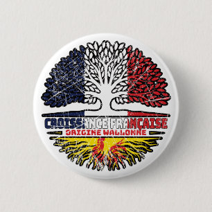 Wallonia Walloon French France Tree Roots Flag 6 Cm Round Badge