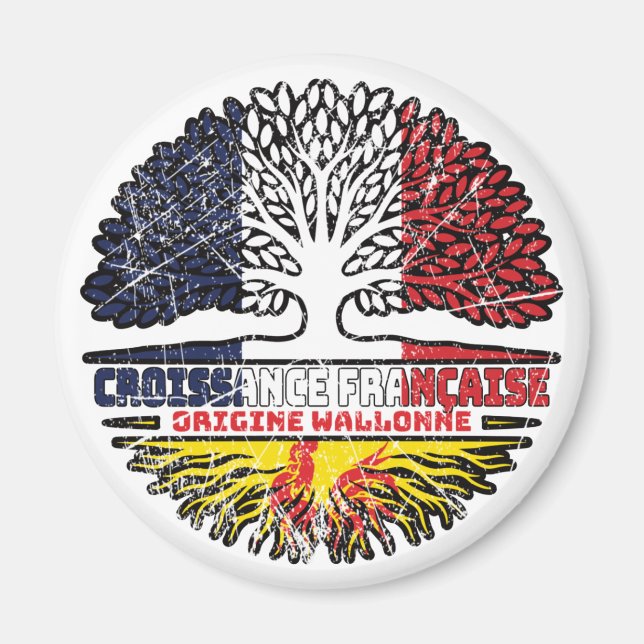 Wallonia Walloon French France Tree Roots Flag Magnet (Front)