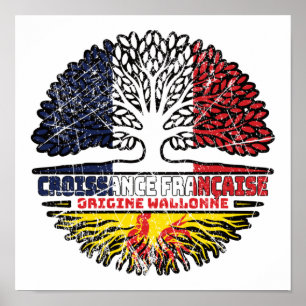 Wallonia Walloon French France Tree Roots Flag Poster