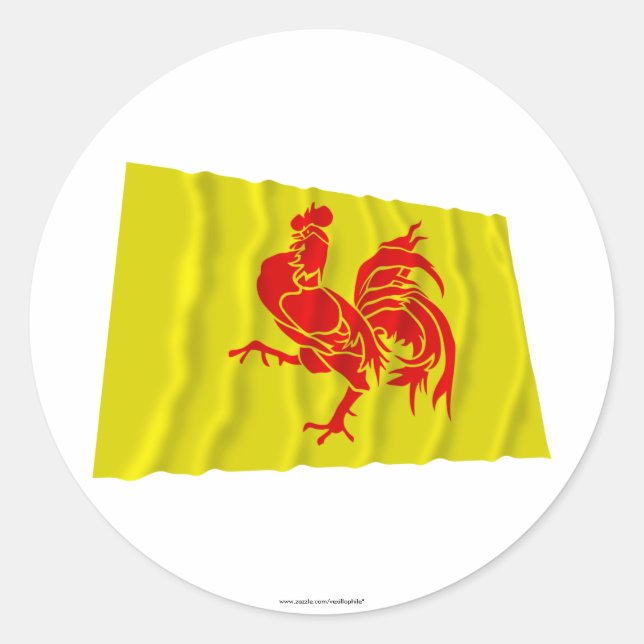Walloon Region Waving Flag Classic Round Sticker (Front)