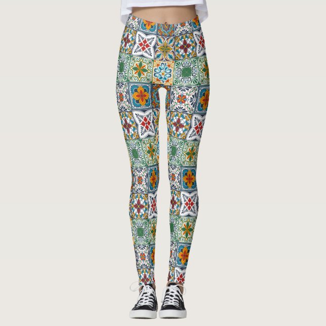 Wallpaper Backsplashes/Talavera inspired tiles Leggings (Front)
