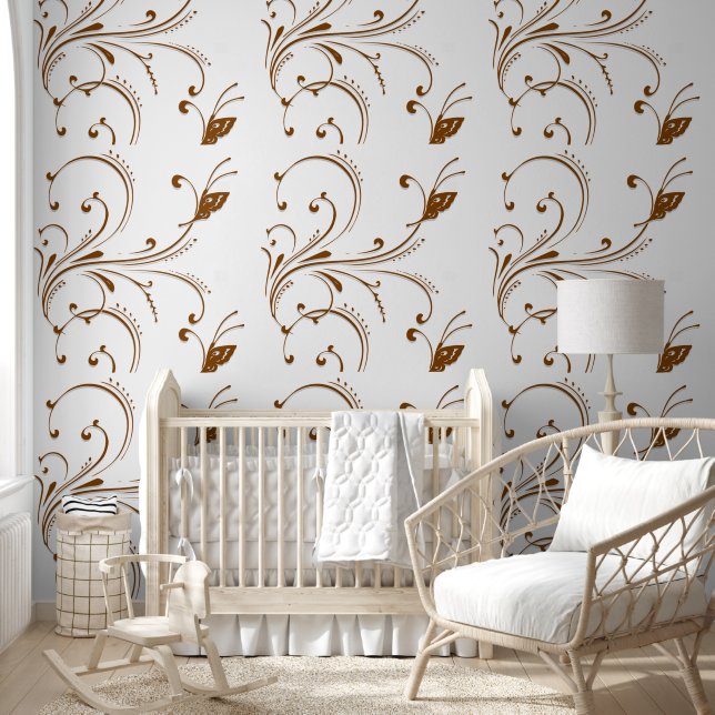 Wallpaper Brown Beige Butterfly Floral (Kids)