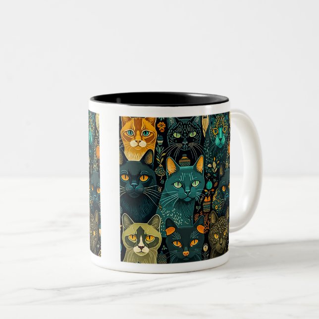 Wallpaper Cats Two-Tone Mug, 11 oz  Two-Tone Coffee Mug (Front Right)