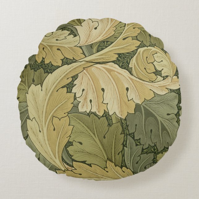 Wallpaper Design with Acanthus/Woodland colours, 1 Round Cushion (Front)