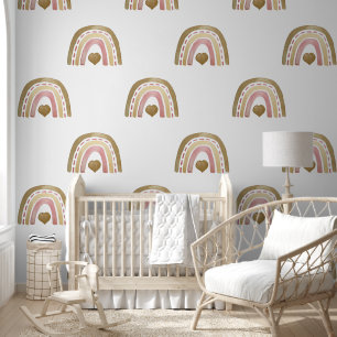 Wallpaper - Designer Golden Rainbow Hearts