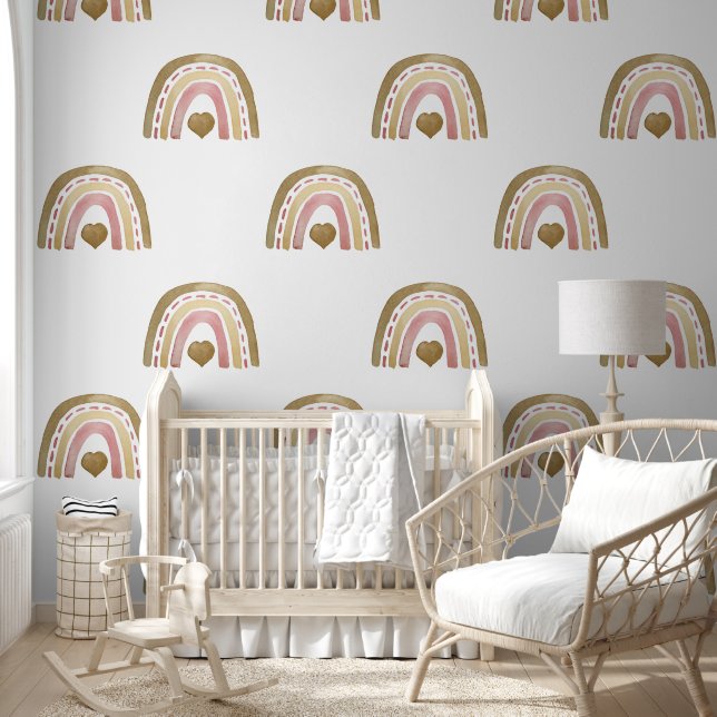 Wallpaper - Designer Golden Rainbow Hearts (Kids)