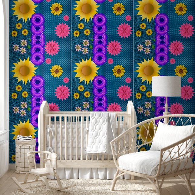Wallpaper Floral Flowers Yellow Purple (Kids)