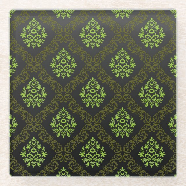 Wallpaper Floral Green Glass Coaster (Front)