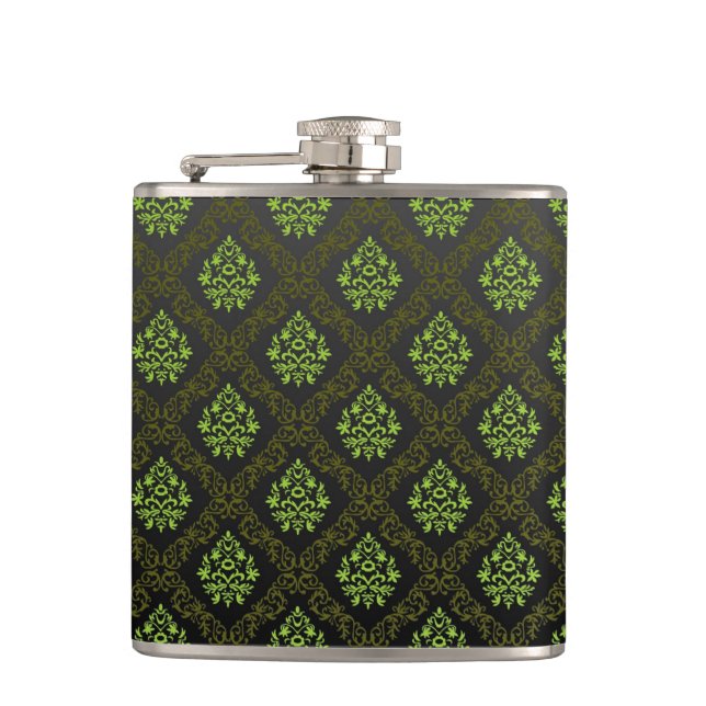 Wallpaper Floral Green Hip Flask (Front)