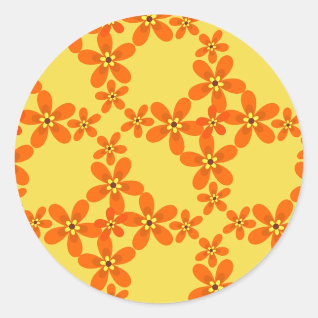 wallpaper retro orange 1970 classic round sticker (Front)