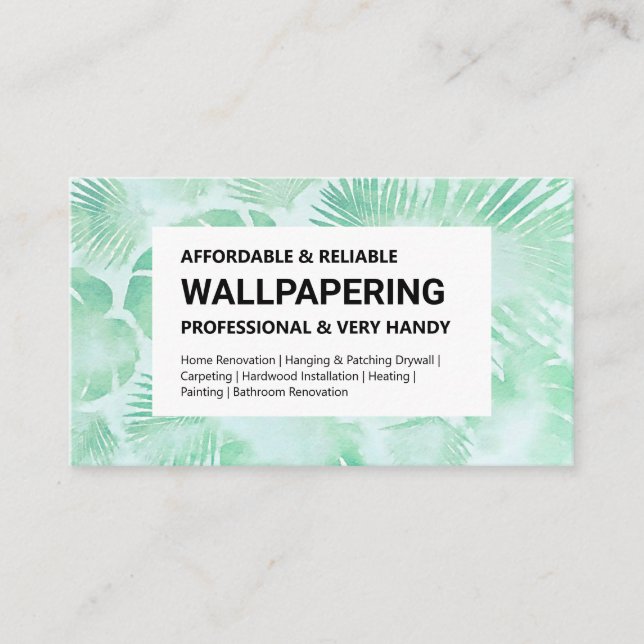 Wallpaper Service Business Card - Green on White (Front)