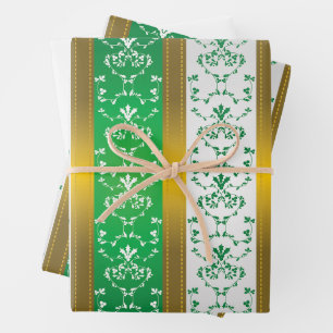 Wallpaper Style Holly Stripes Wrapping Paper Sheet