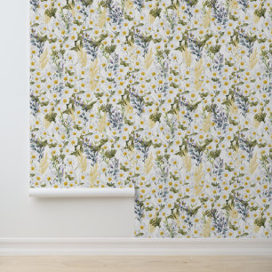 Wallpaper with flowers in soft pastel shades.