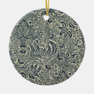 Wallpaper with navy blue seaweed style design ceramic tree decoration