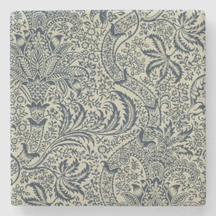 Wallpaper with navy blue seaweed style design stone coaster