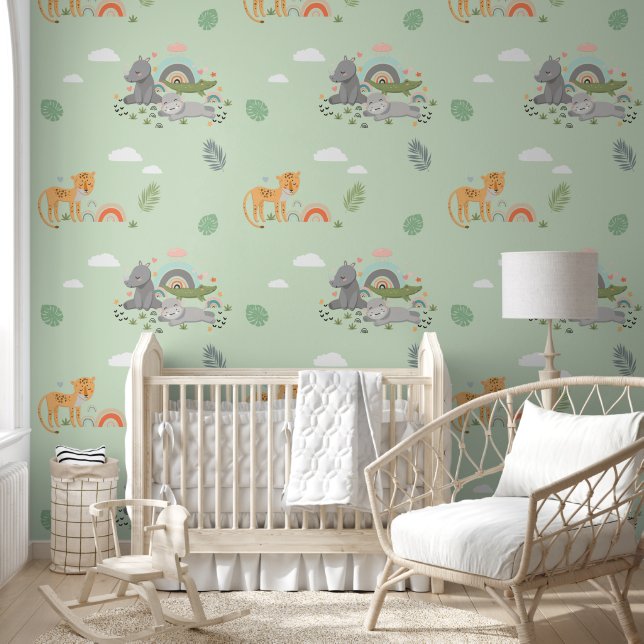 Wallpaper with pattern  wild African animals. (Kids)