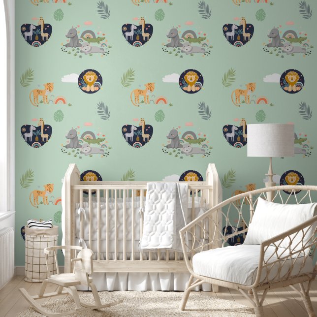 Wallpaper with pattern  wild African animals. (Kids)