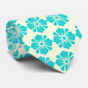 Wallstreet Hibiscus Foulard Ecru & Turq Two-Sided Tie