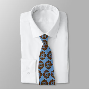 Wallstreet Hibiscus Foulard Peri & Brown Two-Sided Tie